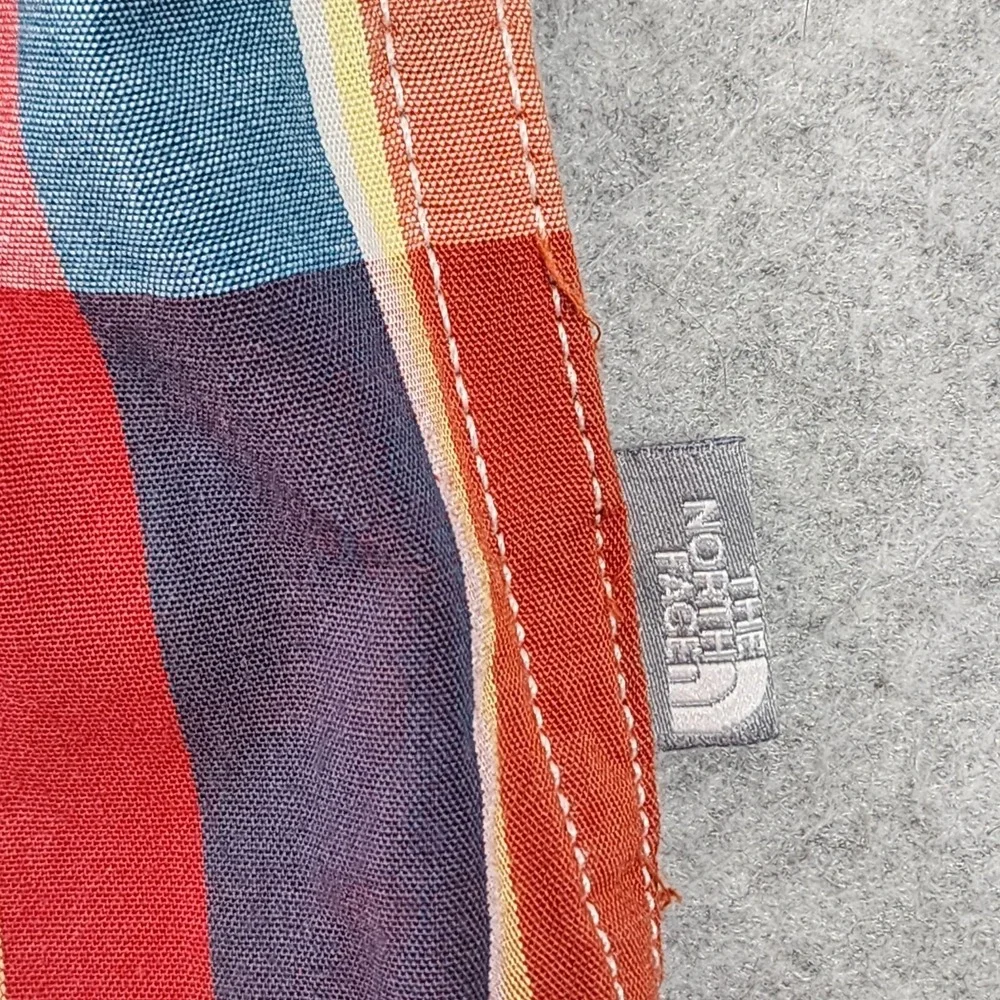 The North Face Shirt Mens XL Orange Red White Madras Short Sleeve Button‎ Up